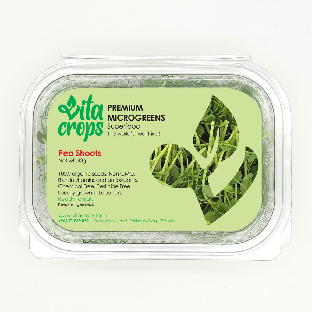 Organic pea microgreens with sweet, crisp flavor